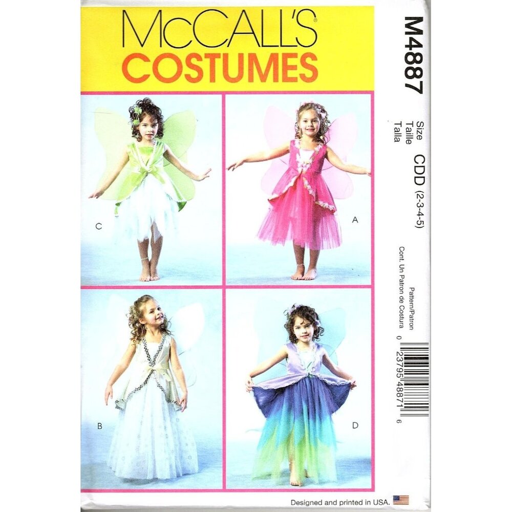 McCalls M4887 Toddler Girls 2 to 5 Fairy Halloween Costume Uncut Sewing Pattern